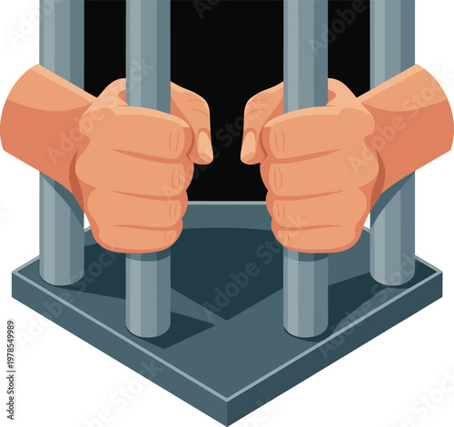 Hands gripping prison bars illustration representing confinement and lack of freedom