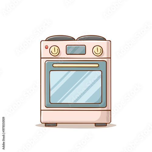 Vector illustration of a retro, pastel pink kitchen range with two burners and oven