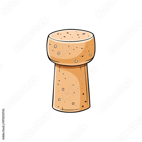 Illustration of a single champagne cork, made of natural cork material, standing upright.