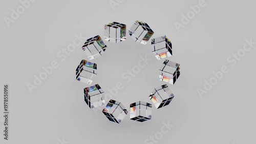 Circular structure composed entirely of reflective geometric shapes