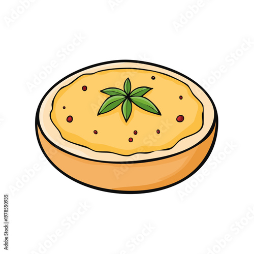 Stylized illustration of a flavorful savory dish in a bowl garnished with fresh herbs and red pepper flakes