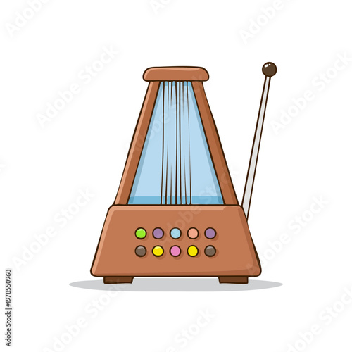 Cartoon Metronome with Swinging Pendulum and Colorful Buttons