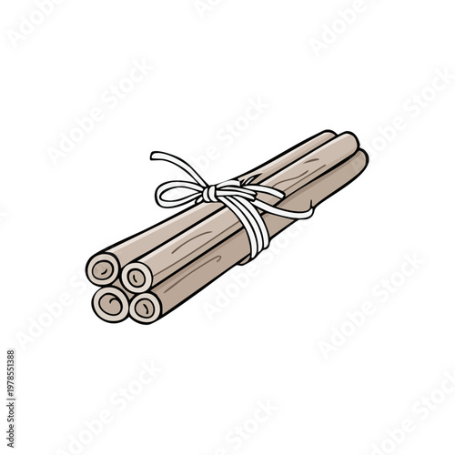 Bundled Cinnamon Sticks Tied with White String Illustration