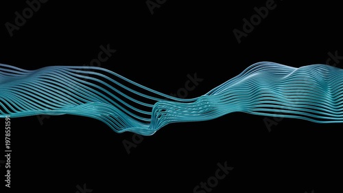 Lines move and change shapes in a dark background with blue tones