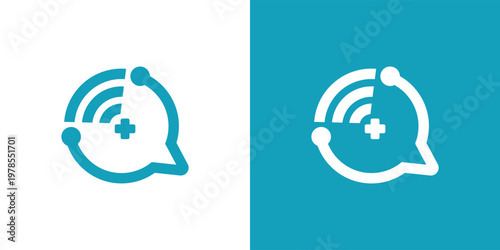 Connected Health Communication: A visually clean logo featuring a medical symbol incorporated within a speech bubble, and wifi icon representing interconnected healthcare.