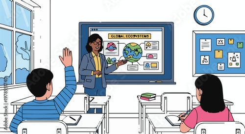 Teacher explains science to students in a classroom setting with Untitled-8.eps reference