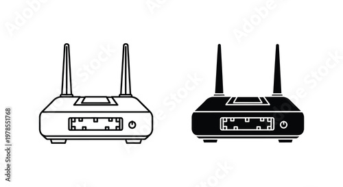 Two wireless routers one light and one dark in a stark silhouette