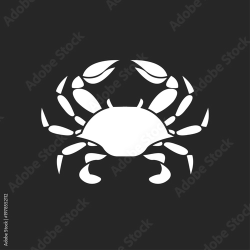 White Crab Silhouette Icon Vector Illustration on Dark Background