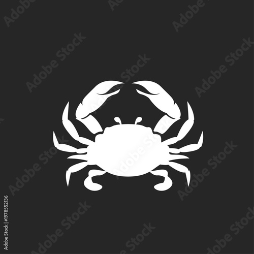 White Crab Silhouette Vector Icon on Dark Background