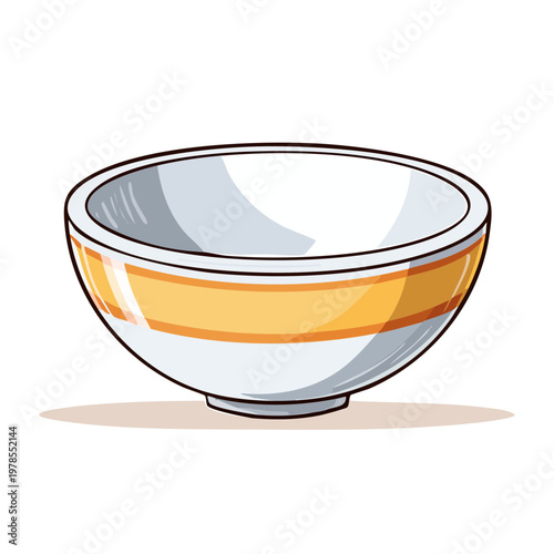 Simple illustration of an empty ceramic bowl with a golden band around its exterior