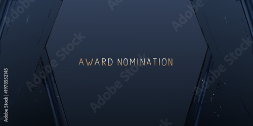 Award nomination text displayed on a dark geometric background