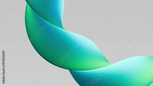 Curved shapes twist and flow in vibrant blue and green hues