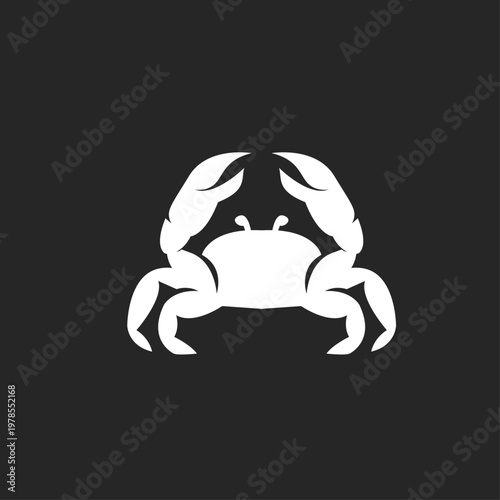 White Crab Silhouette Logo Vector Icon Design on Black Background