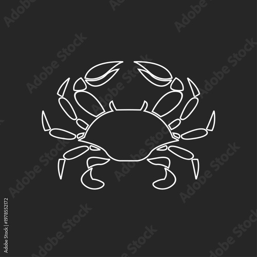Simple Crab Outline Icon on Black Background. Minimalist Seafood Animal Symbol.