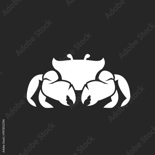 Minimalist White Crab Silhouette Illustration Logo Icon on Dark Background