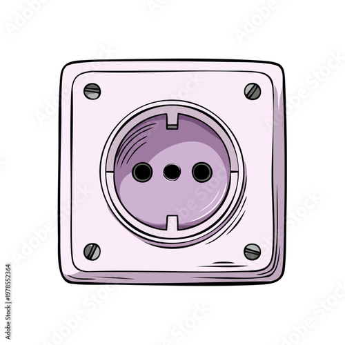 Hand drawn illustration of a light purple european power socket outlet