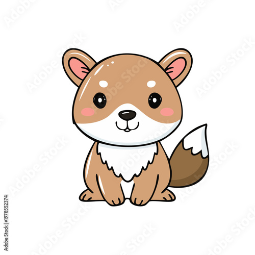 Cute cartoon dog with fluffy fur and pointed ears sitting happily
