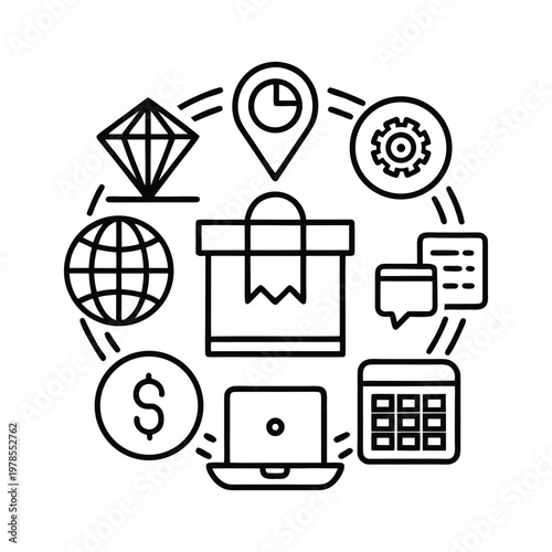 E‑Commerce, Logistics, and Business Operations Icon Set Vector Illustration
