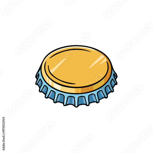 Golden bottle cap with blue ridged edge isolated on white