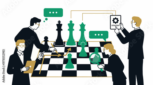 Corporate Strategy Planning With Chess Pieces Business Concept