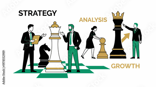 Business Strategy Chess Concept Flat Vector Planning Decision Illustration