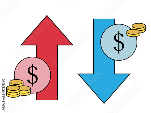 Colorful dollar arrows for business trends