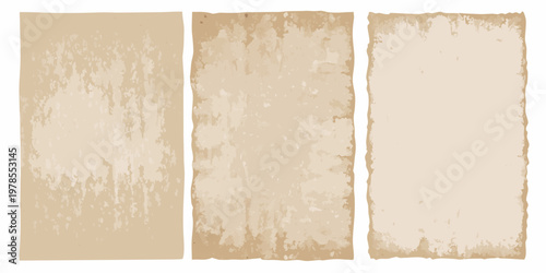 Three aged rectangular paper backgrounds with textured worn edges
