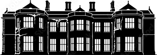 Grand English manor house silhouette vector illustration