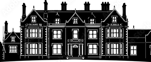 Grand English manor house silhouette vector illustration