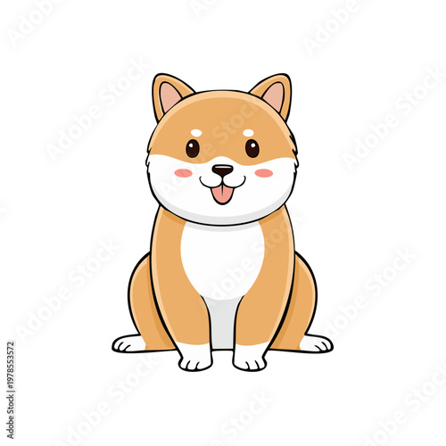 Adorable cartoon Shiba Inu dog sitting with happy expression, playful, cute, friendly, canine companion illustration