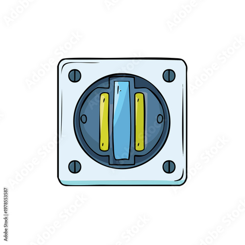 Retro Sci-Fi Power Switch with Blue and Yellow Elements