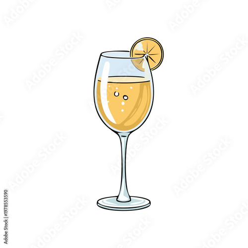 Refreshingly Bubbly Citrus Drink in Elegant Glass with Lemon Slice Garnish