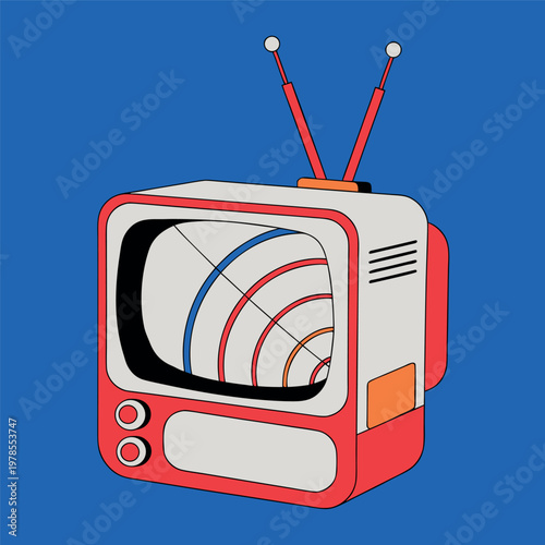 Flat vector illustration of a retro vintage television with antenna