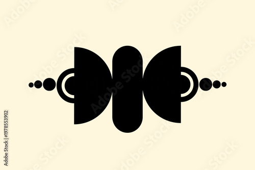 Abstract composition with circles and semicircles in minimal style, symbol formation 