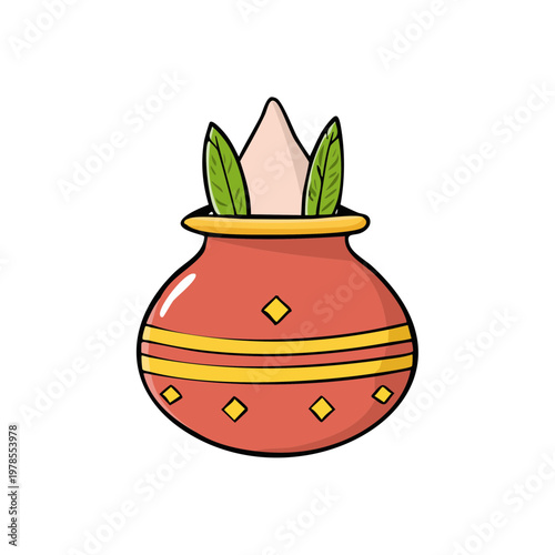 Decorative Indian Kalash Pot with Mango Leaves and Coconut