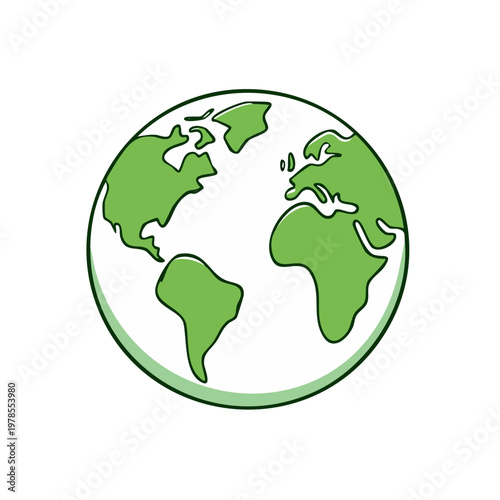 Simple Green Earth Globe Illustration With Continent Outlines And White Background