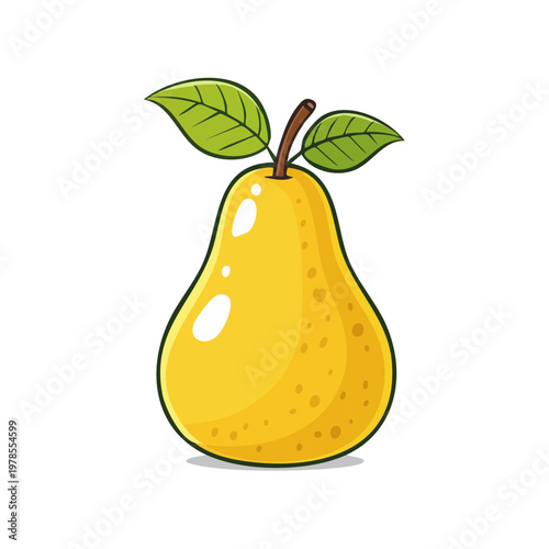 Juicy ripe yellow pear with green leaves and stem a healthy organic fruit illustration