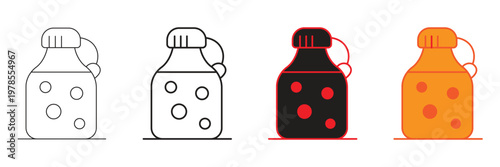 Set of various refreshing drink bottle icons featuring minimalist line art and vibrant solid fill styles perfect for ui and product design projects.