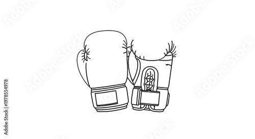 A minimalist line art illustration of boxing gloves in a fighting stance