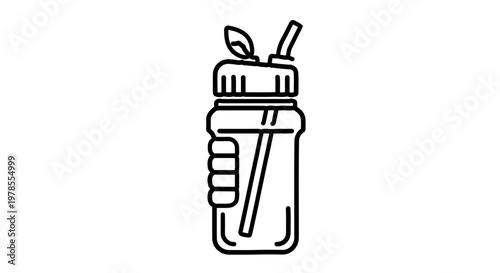 A minimalist vector illustration of a hand holding a shaker bottle with a straw and lid, symbolizing fitness and hydration.