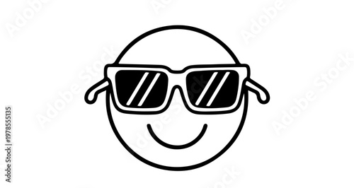 A smiling face icon wearing sunglasses in a simple line art style