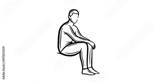 A minimalist line art illustration of a man sitting in a relaxed pose
