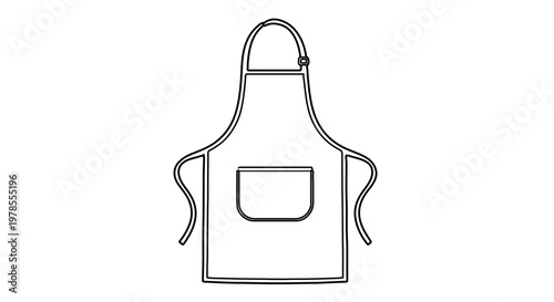 A minimalist line art illustration of a chef's apron with a pocket