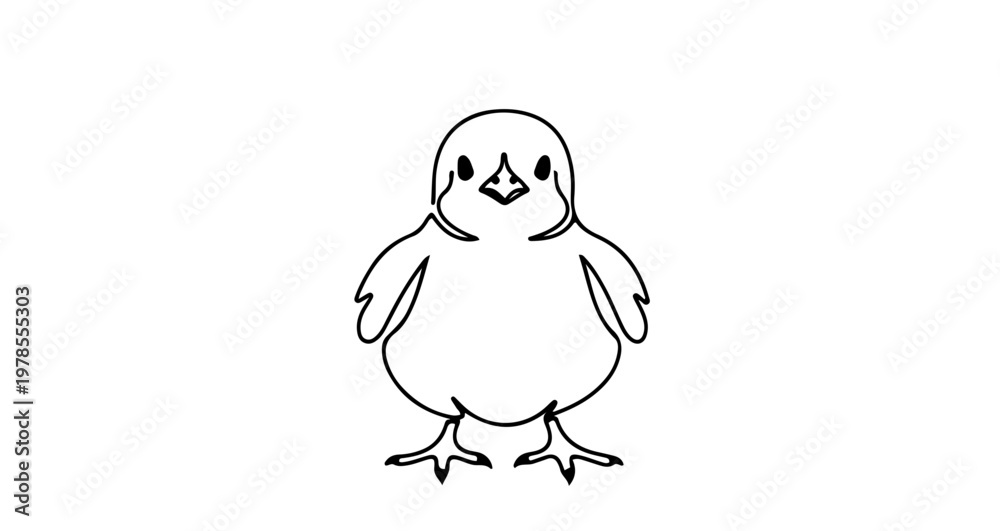 Fototapeta premium A cute cartoon chick standing on a white background, illustrated in a simple and adorable style.