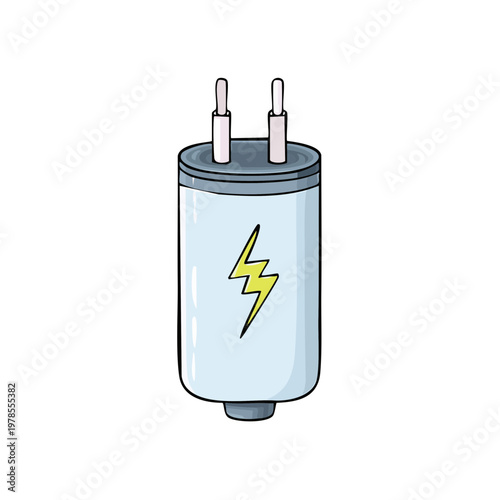 Hand drawn illustration of a lightning bolt power adapter with two prongs