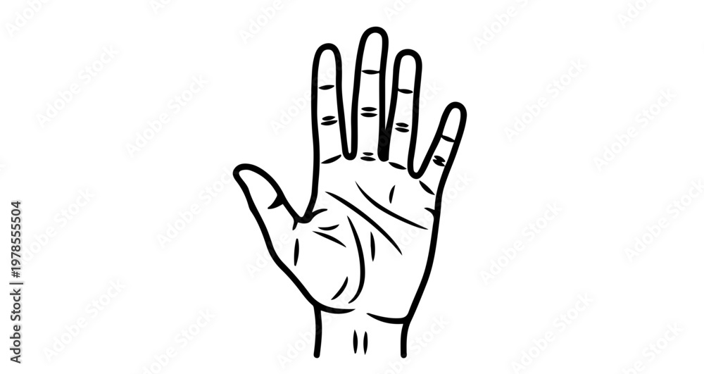 Fototapeta premium A minimalist vector graphic illustration of a human hand with palm facing forward