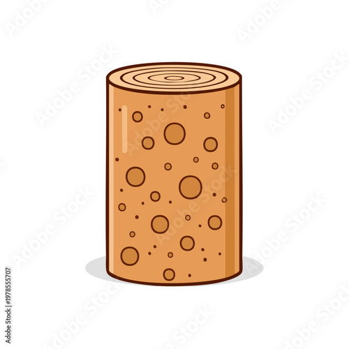 Illustration of a cylindrical cork stopper with pores, a tool for sealing bottles