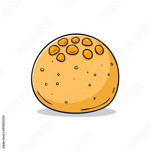 Whimsical Cartoon Round Bun with Toppings and Bumpy Texture