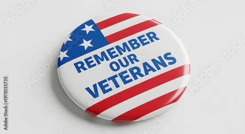 Vintage american patriotic button 'remember our veterans' with stars and stripes