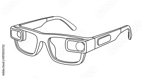 A minimalist line art illustration of virtual reality goggles in a sleek design